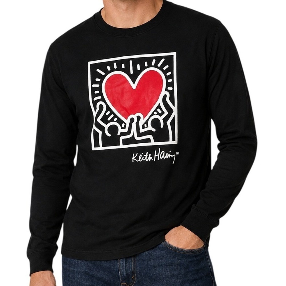 Keith Haring Black Heart Graphic Long Sleeve Shirt Men's Medium